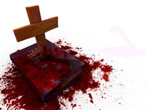 bible-cross-stabbing-bible-bloody-evil-cruel